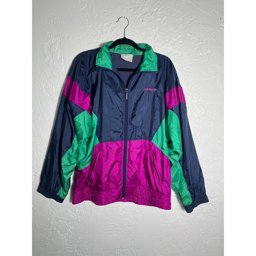 Vintage Adidas Windbreaker Jacket 90s Color Block Trefoil Navy Purple Green M/L